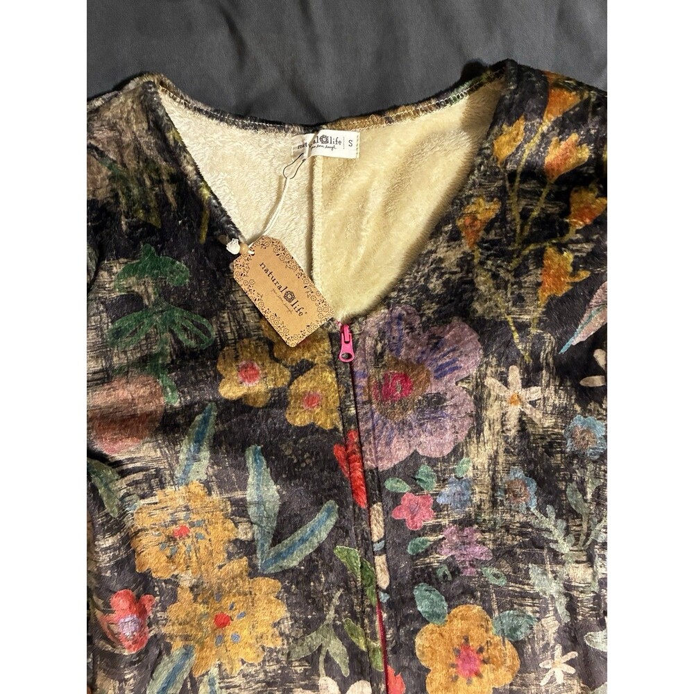 NWT Natural Life Wildflowers Fleece One Piece Pajamas Sz Small Boho Cozy Zip Up - Picture 2 of 8